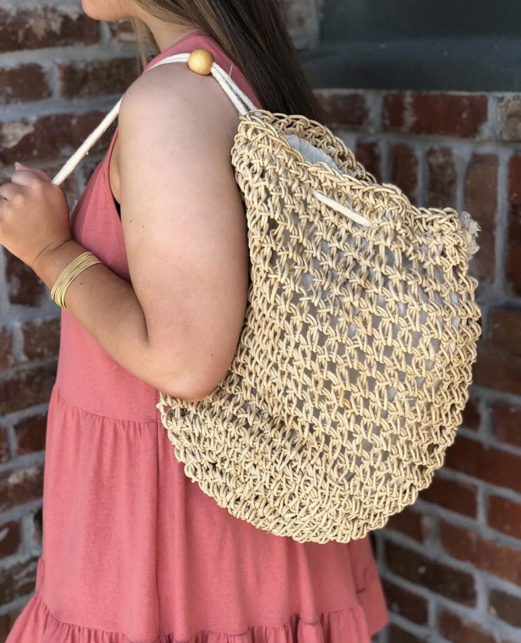 Wicker Design Drawstring Backpack